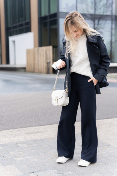 Trench coat with wool trousers